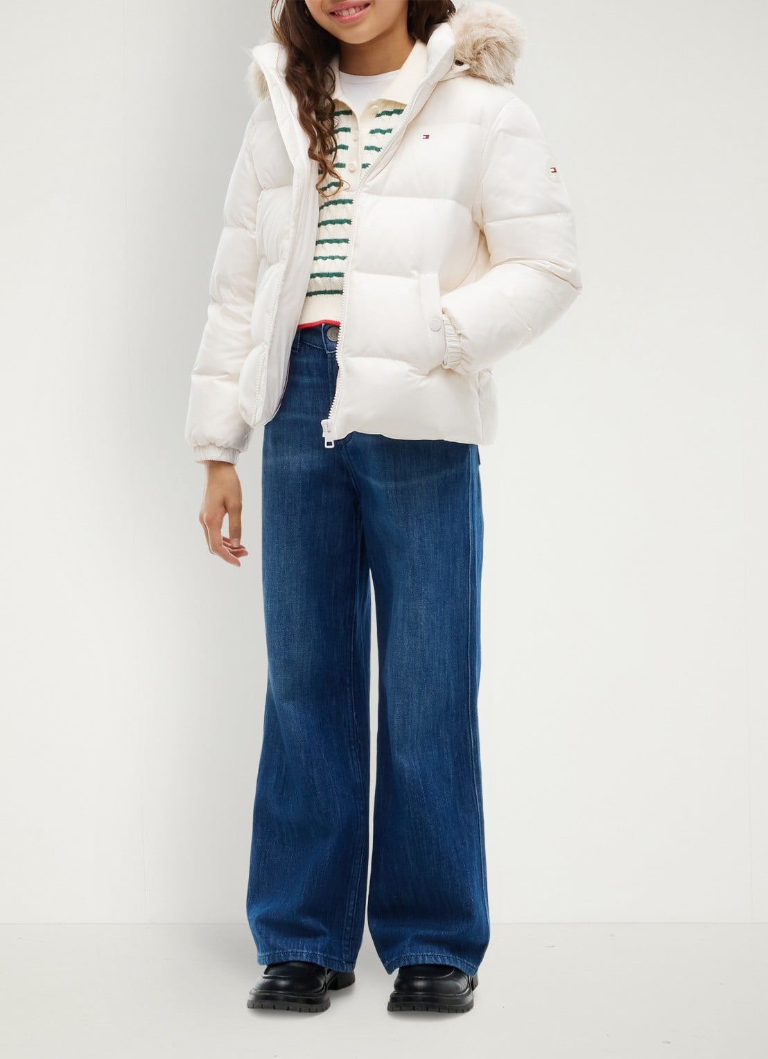 Tommy Hilfiger Jas met donsvulling en capuchon - voorkant 2 gebroken wit