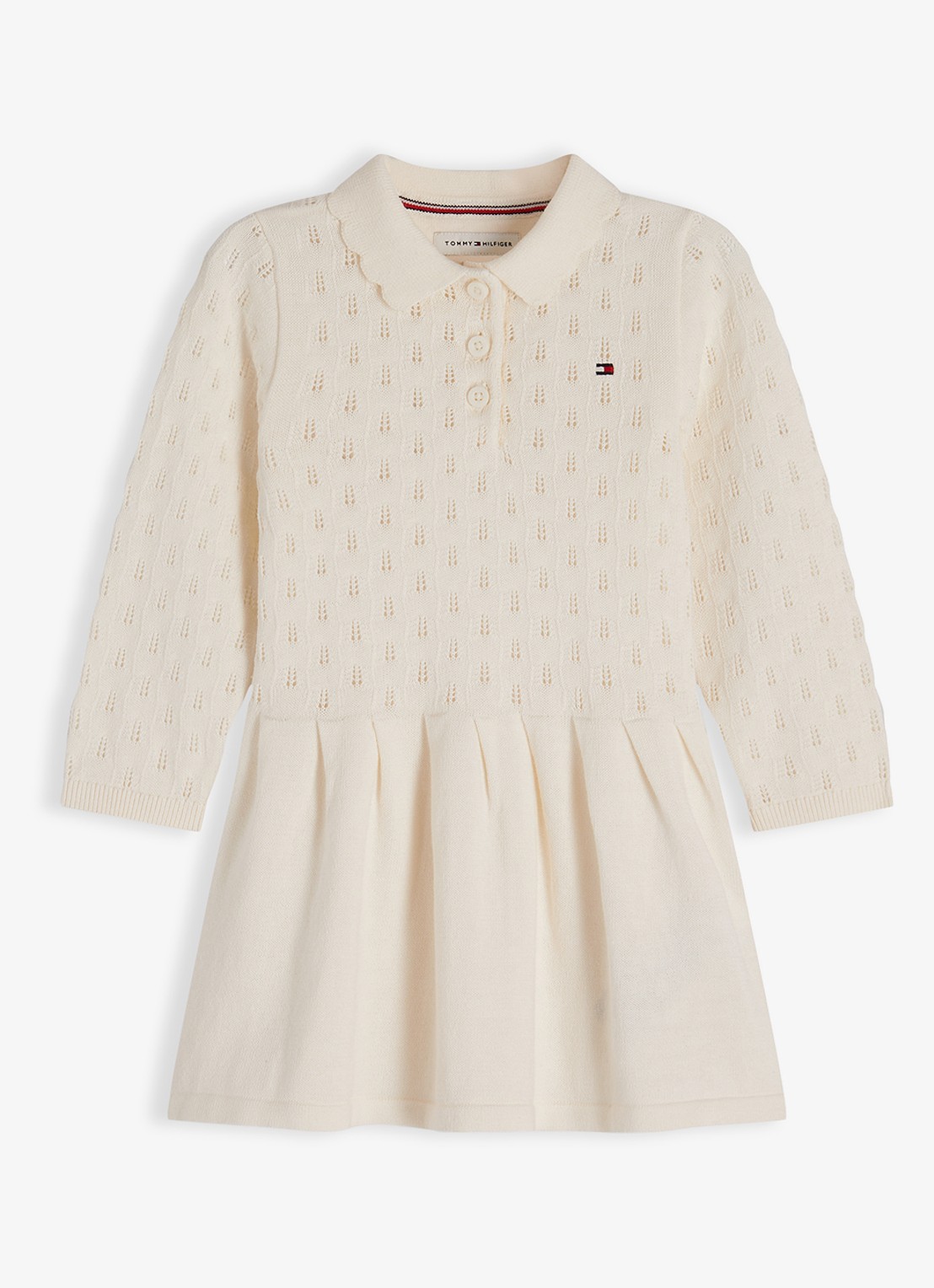 Tommy Hilfiger Jurk met logoborduring - voorkant 3 ivoor