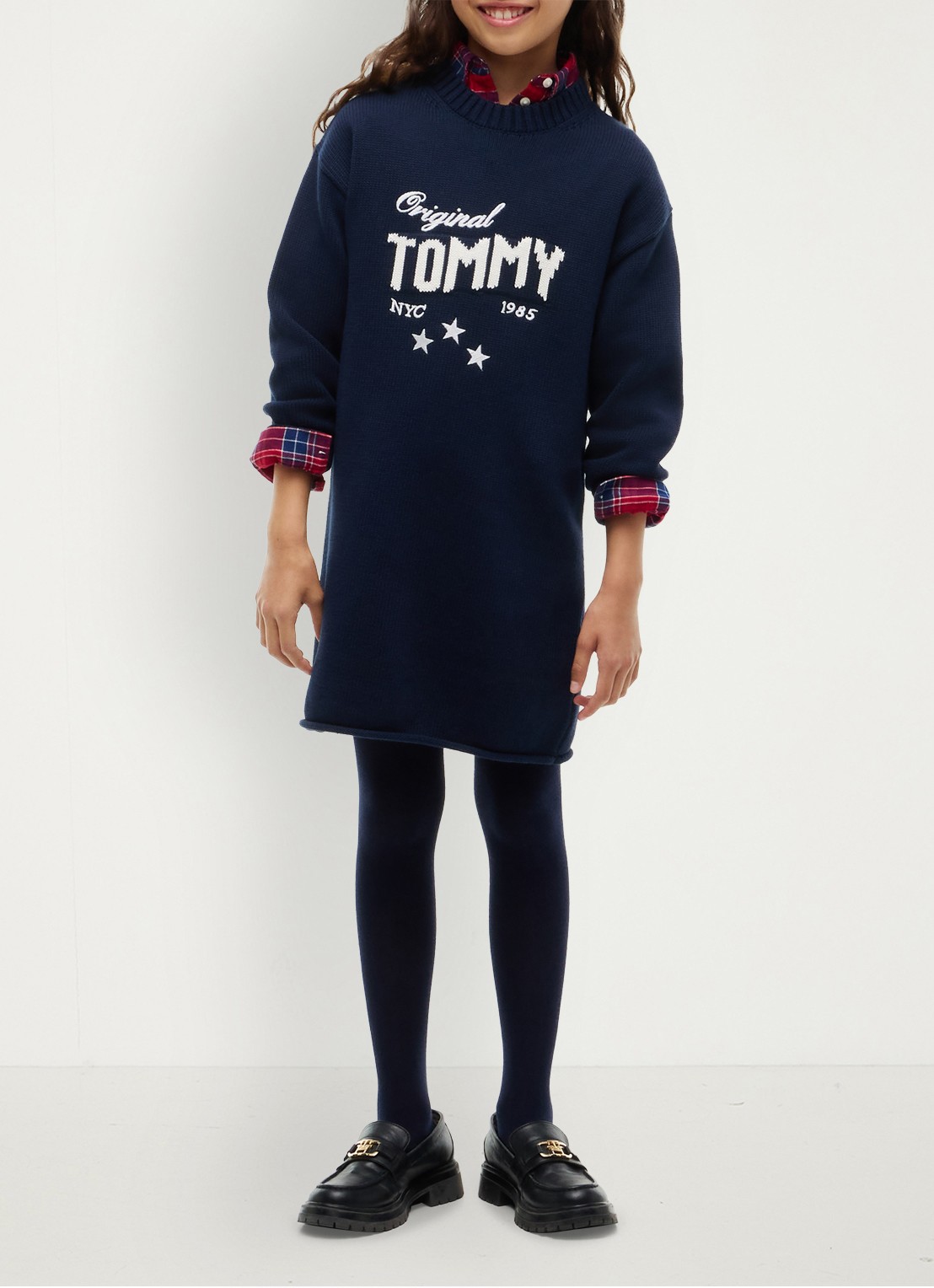 Tommy Hilfiger Jurk met logoborduring - voorkant 3 donkerblauw