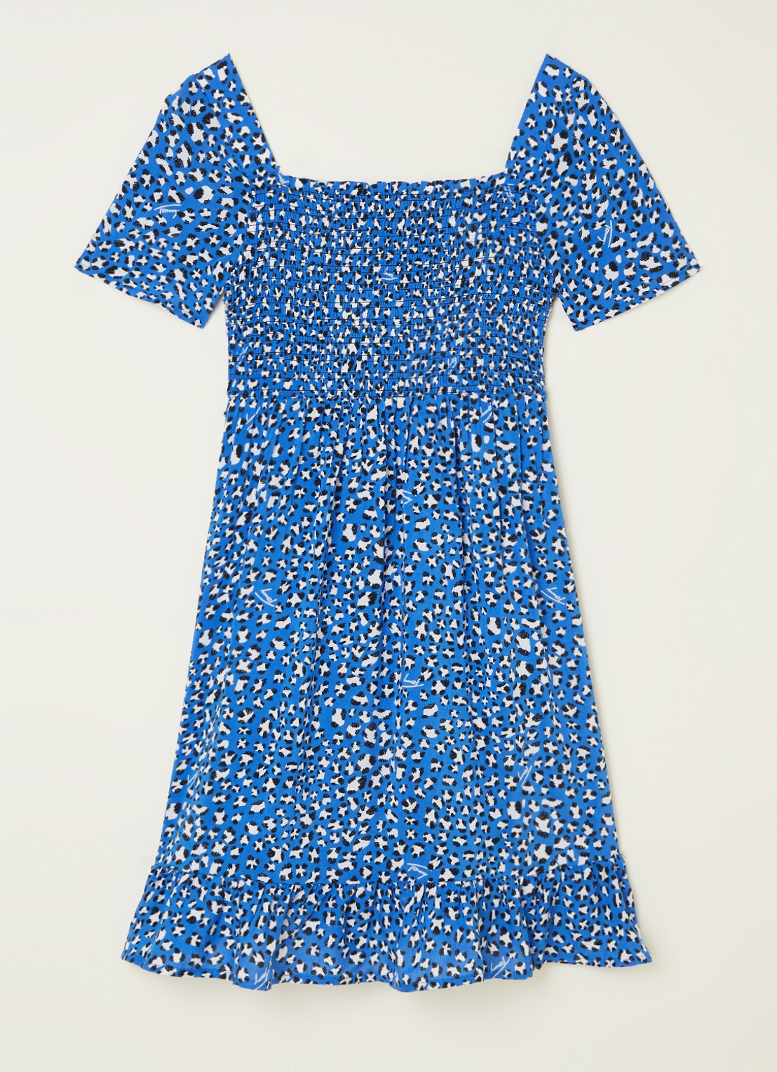 Tommy Hilfiger Jurk met smockwerk en panterprint - achterkant 3 blauw