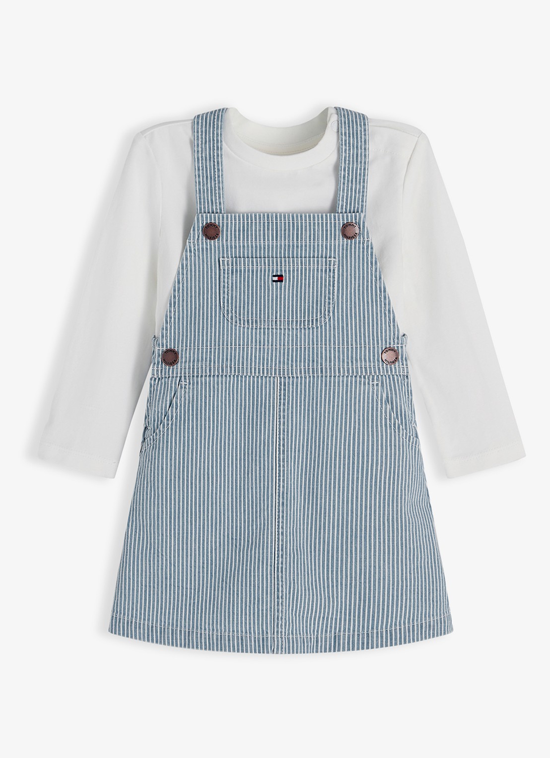 Tommy Hilfiger Jurk met streepprint - voorkant lichtblauw