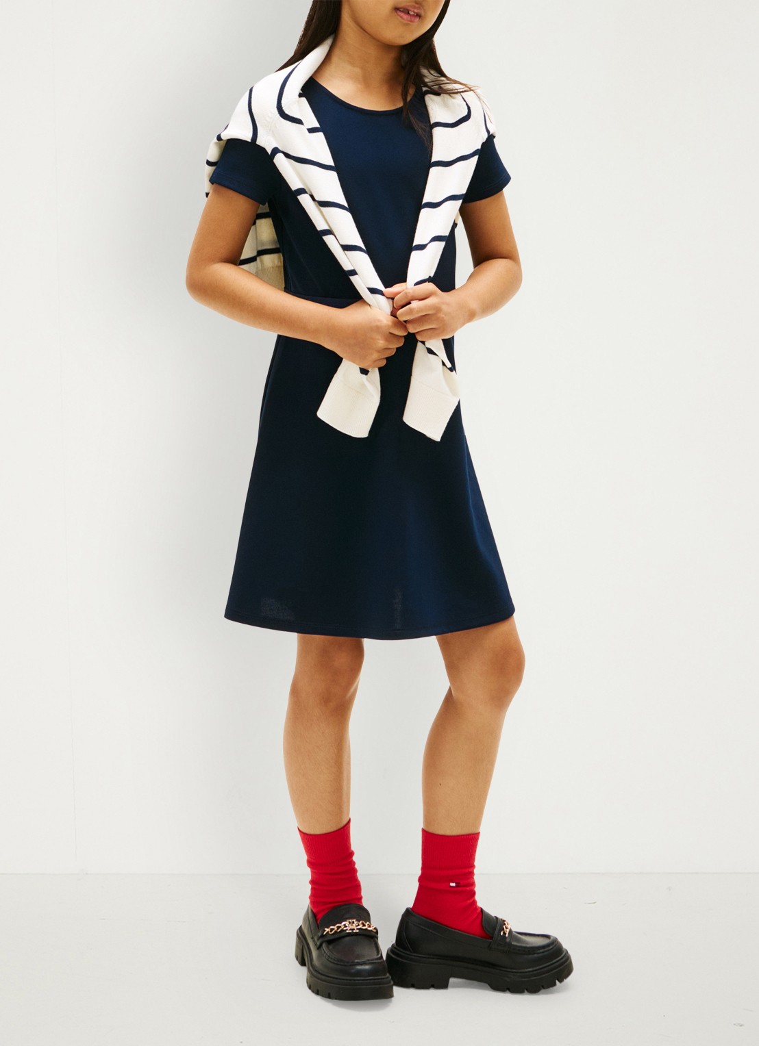 Tommy Hilfiger Jurk met streepprint  - voorkant 2 donkerblauw