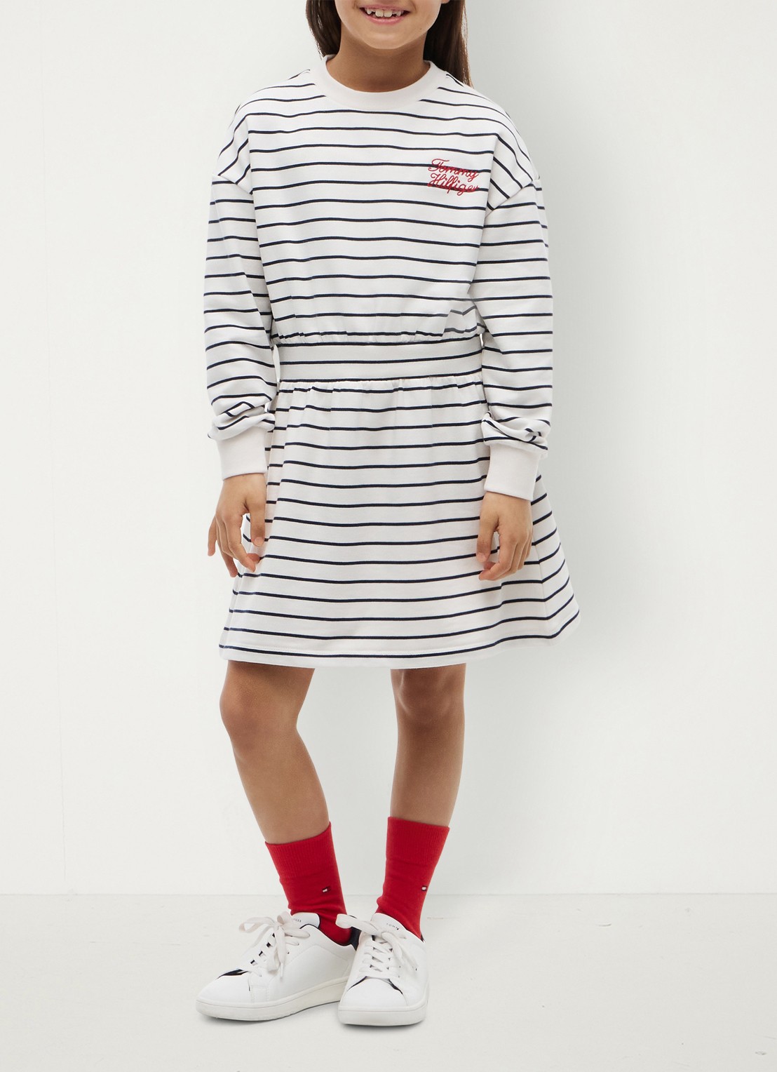 Tommy Hilfiger Jurk met streepprint - voorkant dark night navy stripes-c1g / wit