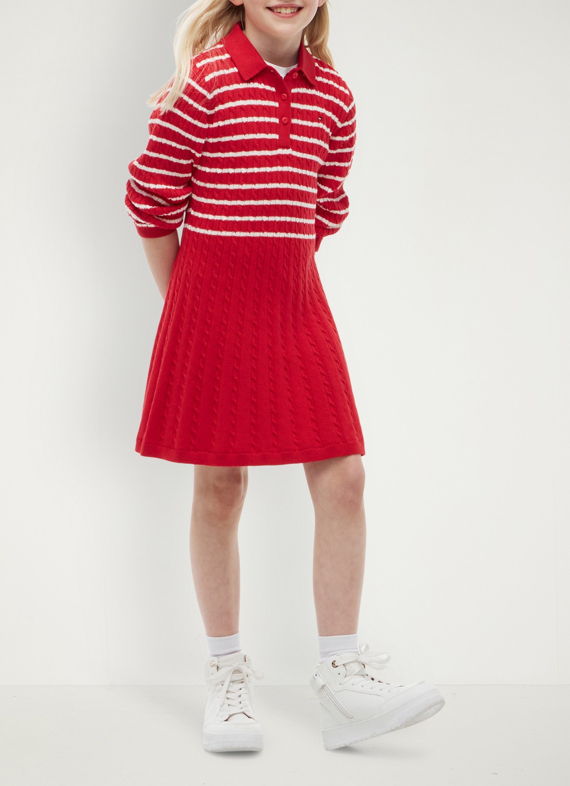 Tommy Hilfiger Jurk met streepprint - voorkant 2 rood