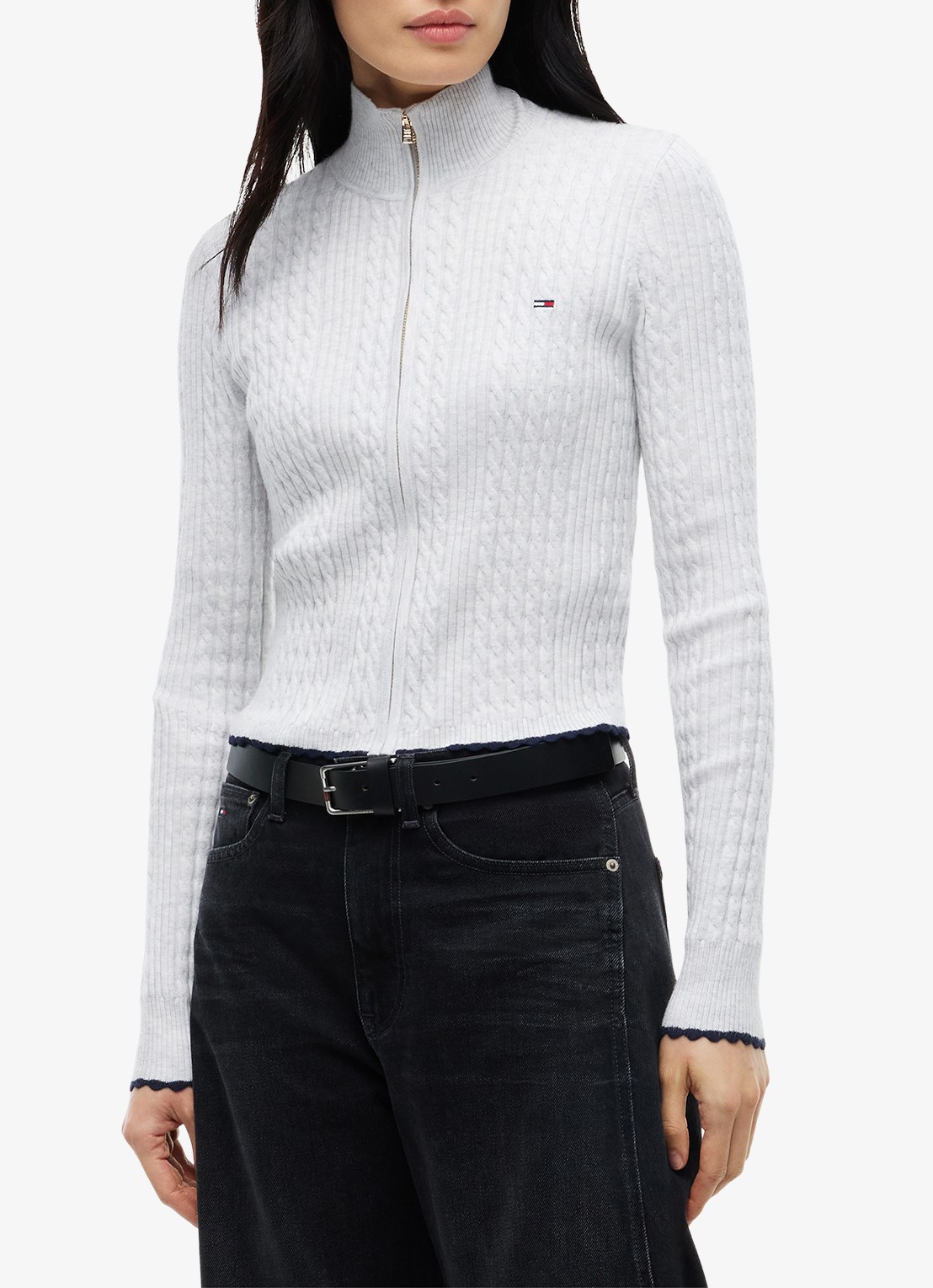 Tommy Hilfiger Kabelgebreid vest met logo  - detail wit