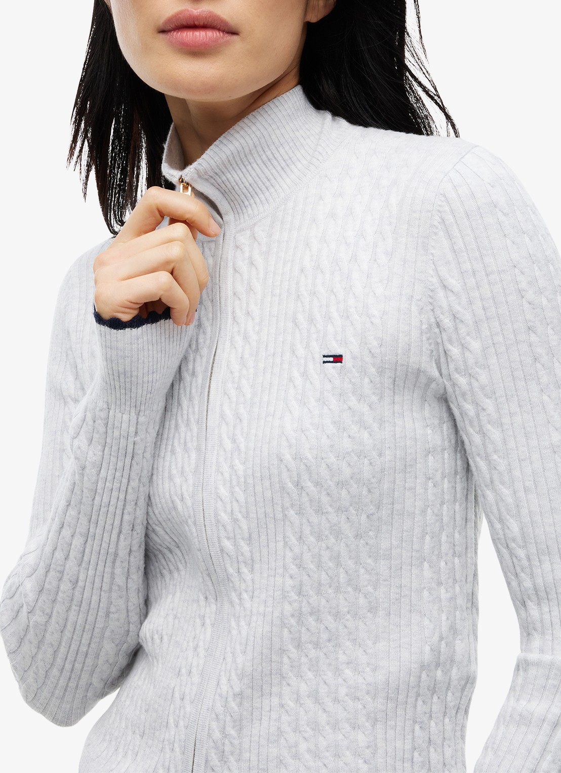 Tommy Hilfiger Kabelgebreid vest met logo  - detail 2 wit