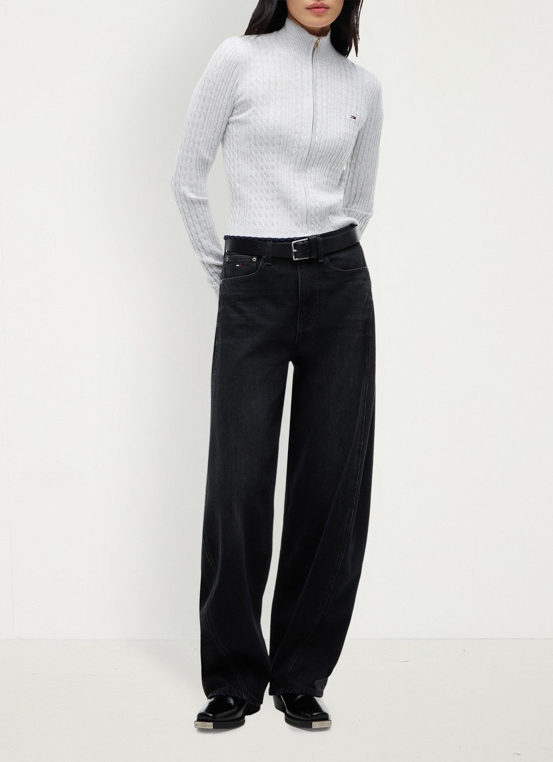 Tommy Hilfiger Kabelgebreid vest met logo  - voorkant 4 wit