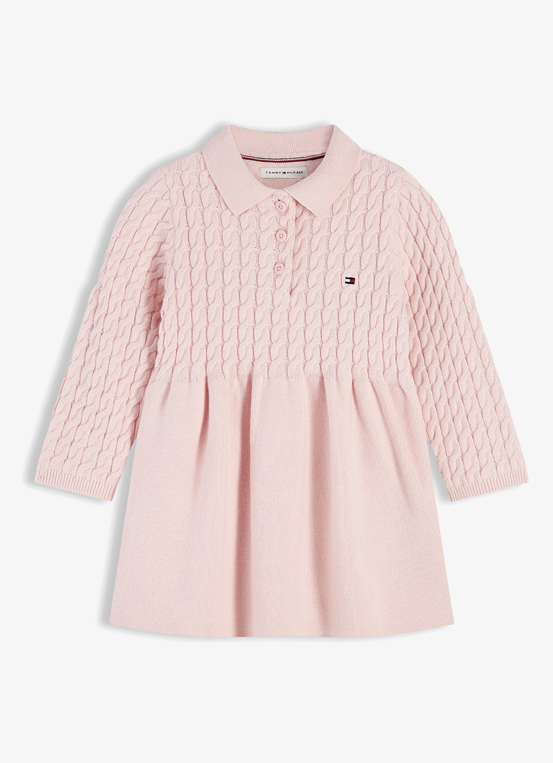 Tommy Hilfiger Kabelgebreide jurk met logoborduring - voorkant 3 roze