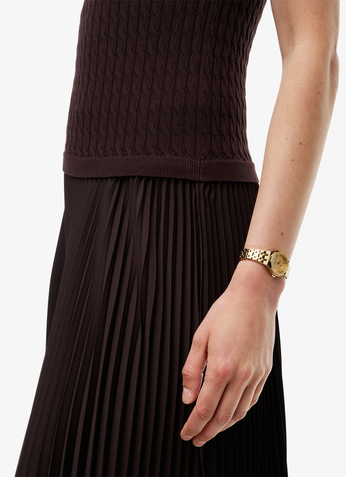 Tommy Hilfiger Kabelgebreide midi jurk met plooien  - detail 5 chocoladebruin