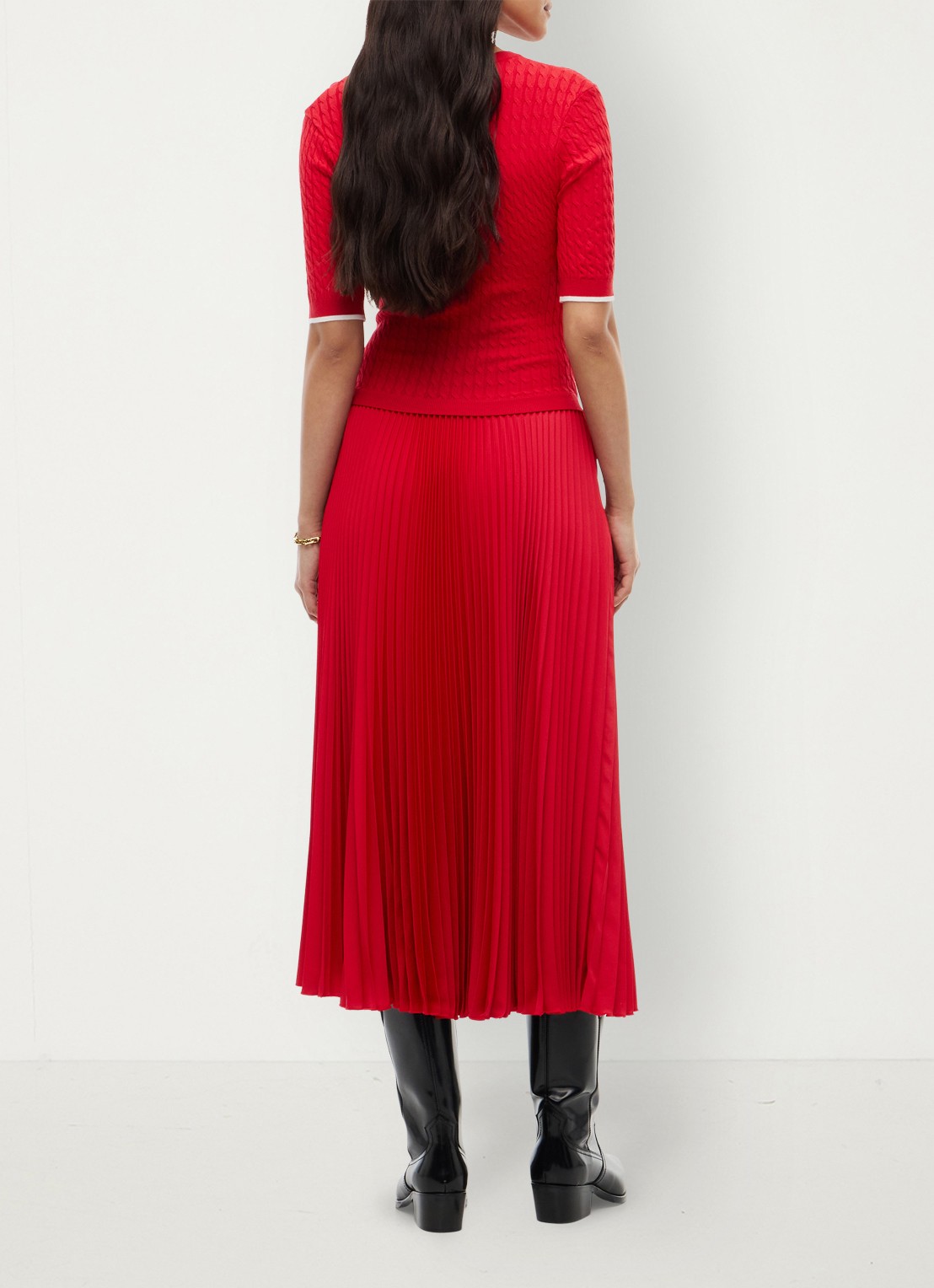 Tommy Hilfiger Kabelgebreide midi jurk met plooien  - achterkant 3 rood