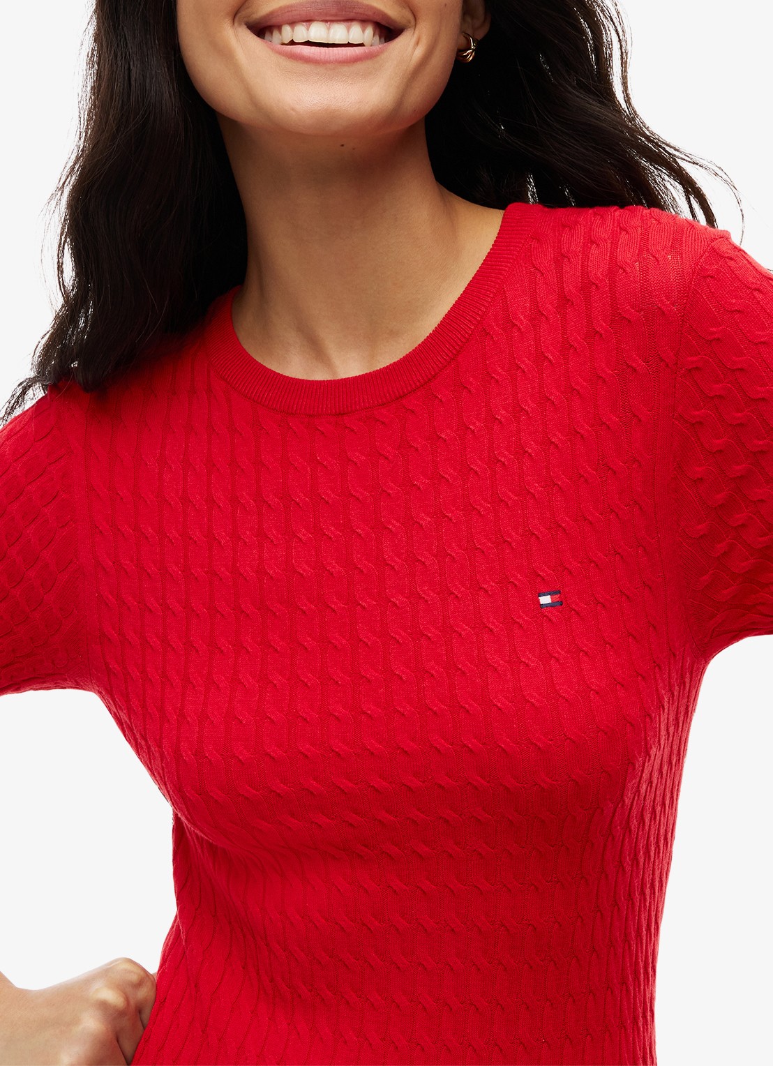 Tommy Hilfiger Kabelgebreide midi jurk met plooien  - detail 2 rood