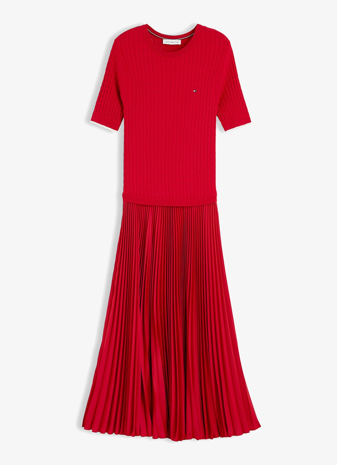 Tommy Hilfiger Kabelgebreide midi jurk met plooien  - voorkant 4 rood