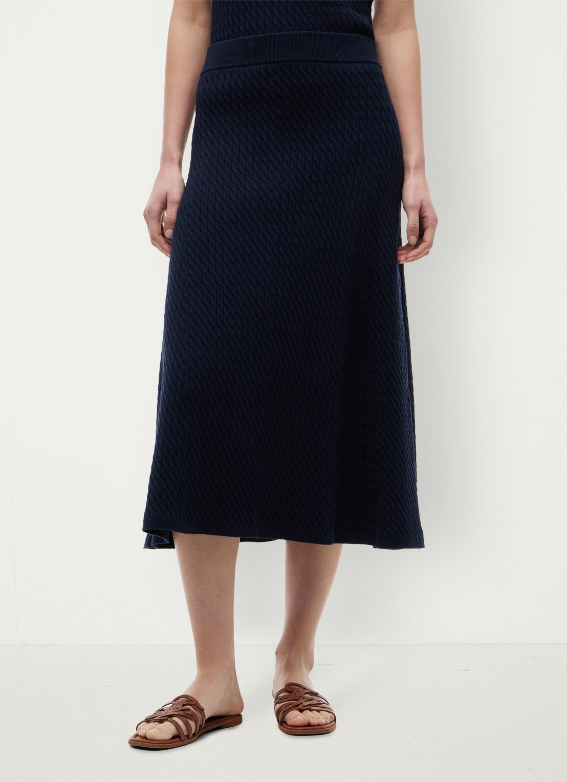 Tommy Hilfiger Kabelgebreide midi rok met logoborduring - detail donkerblauw