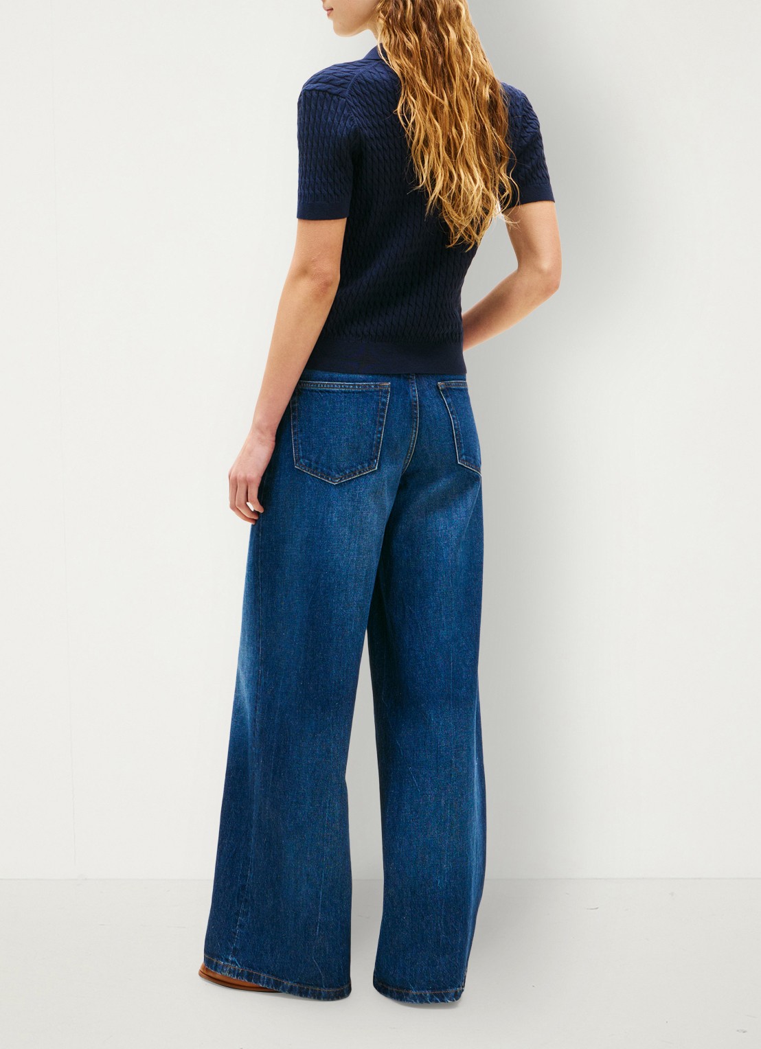 Tommy Hilfiger Kabelgebreide polo met logoborduring - achterkant donkerblauw