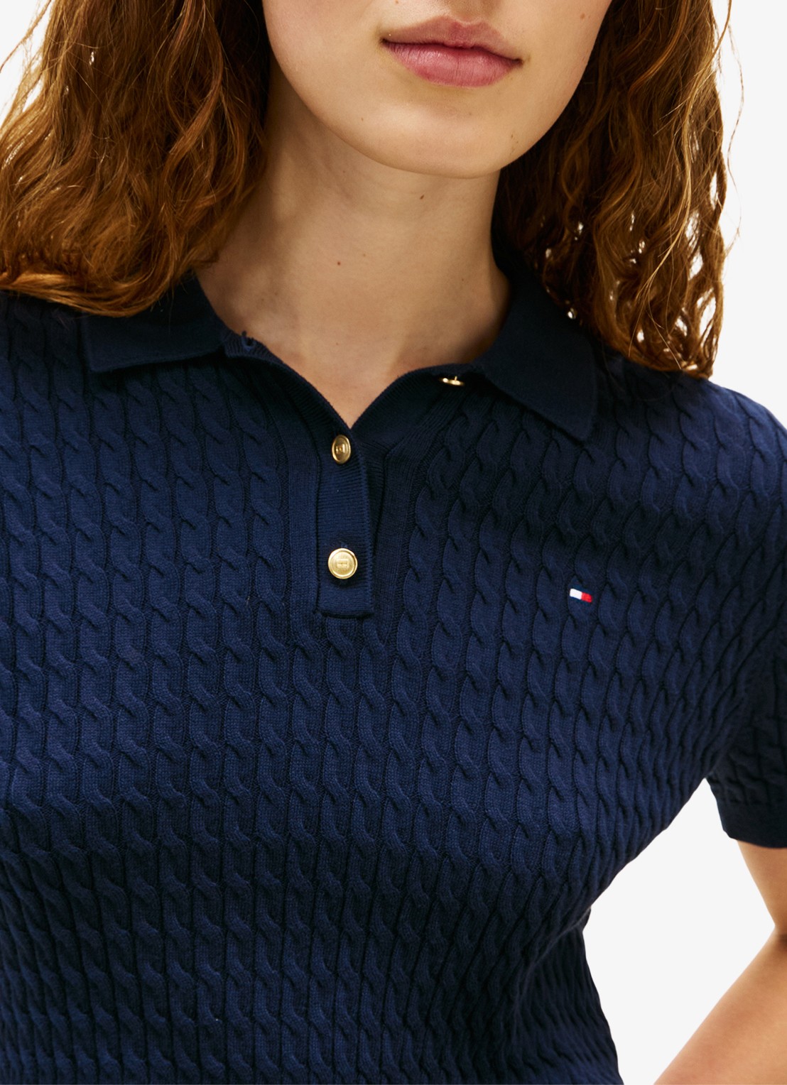 Tommy Hilfiger Kabelgebreide polo met logoborduring - detail 5 donkerblauw