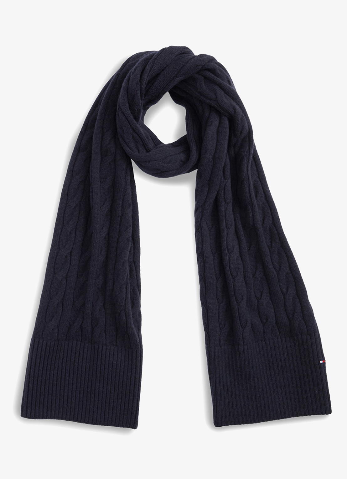 Tommy Hilfiger Kabelgebreide sjaal in lamswolblend - voorkant 4 blauwgrijs