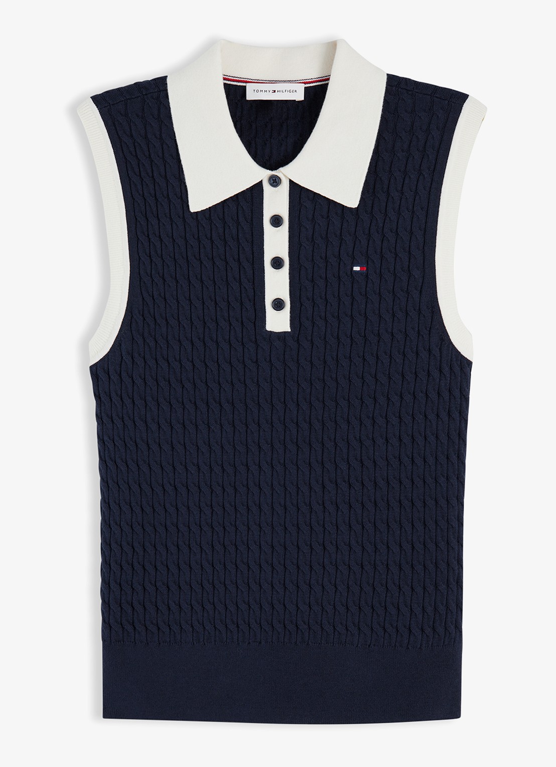 Tommy Hilfiger Kabelgebreide spencer met logo - voorkant 2 donkerblauw