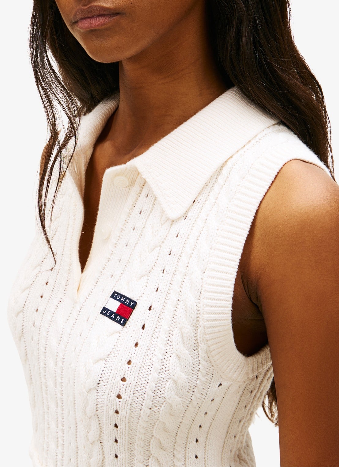 Tommy Hilfiger Kabelgebreide spencer met logo  - detail 3 beige