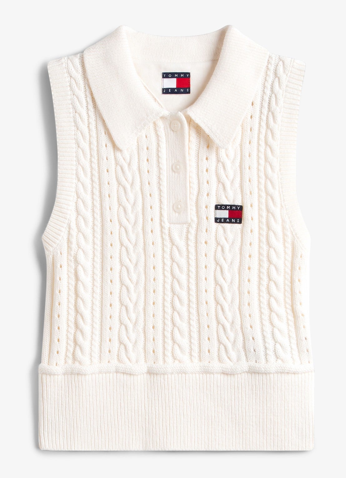 Tommy Hilfiger Kabelgebreide spencer met logo  - voorkant 4 beige