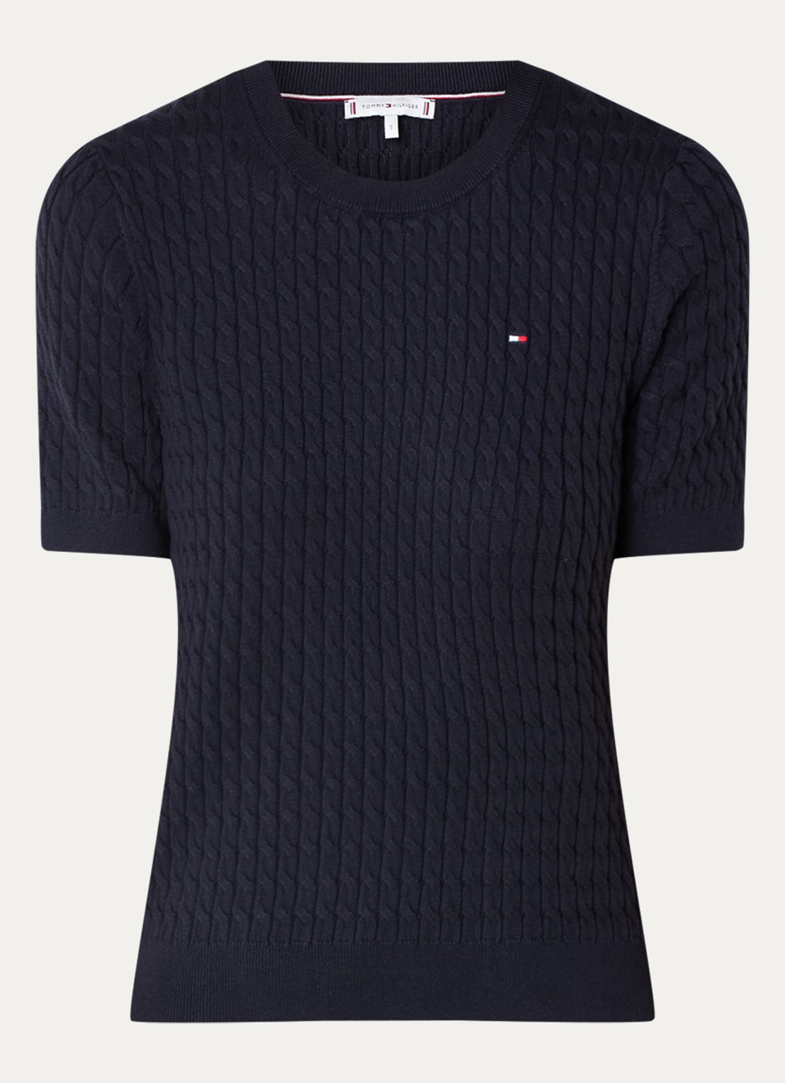 Tommy Hilfiger Kabelgebreide top met logoborduring - voorkant 3 donkerblauw