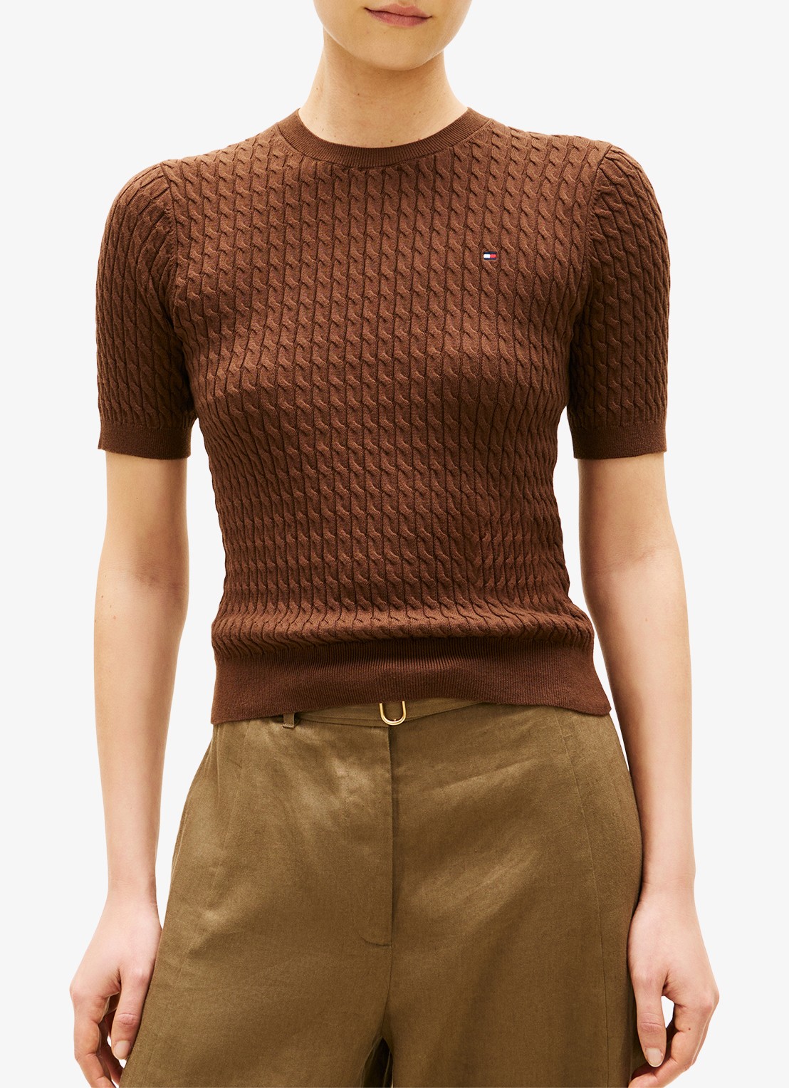 Tommy Hilfiger Kabelgebreide top met logoborduring - detail 2 bruin