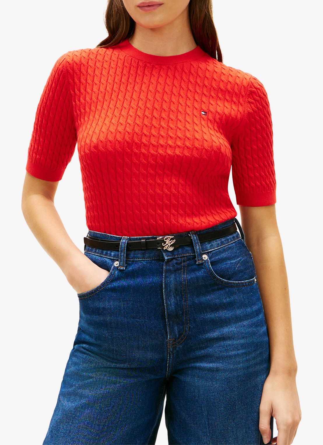 Tommy Hilfiger Kabelgebreide top met logoborduring - detail 2 rood