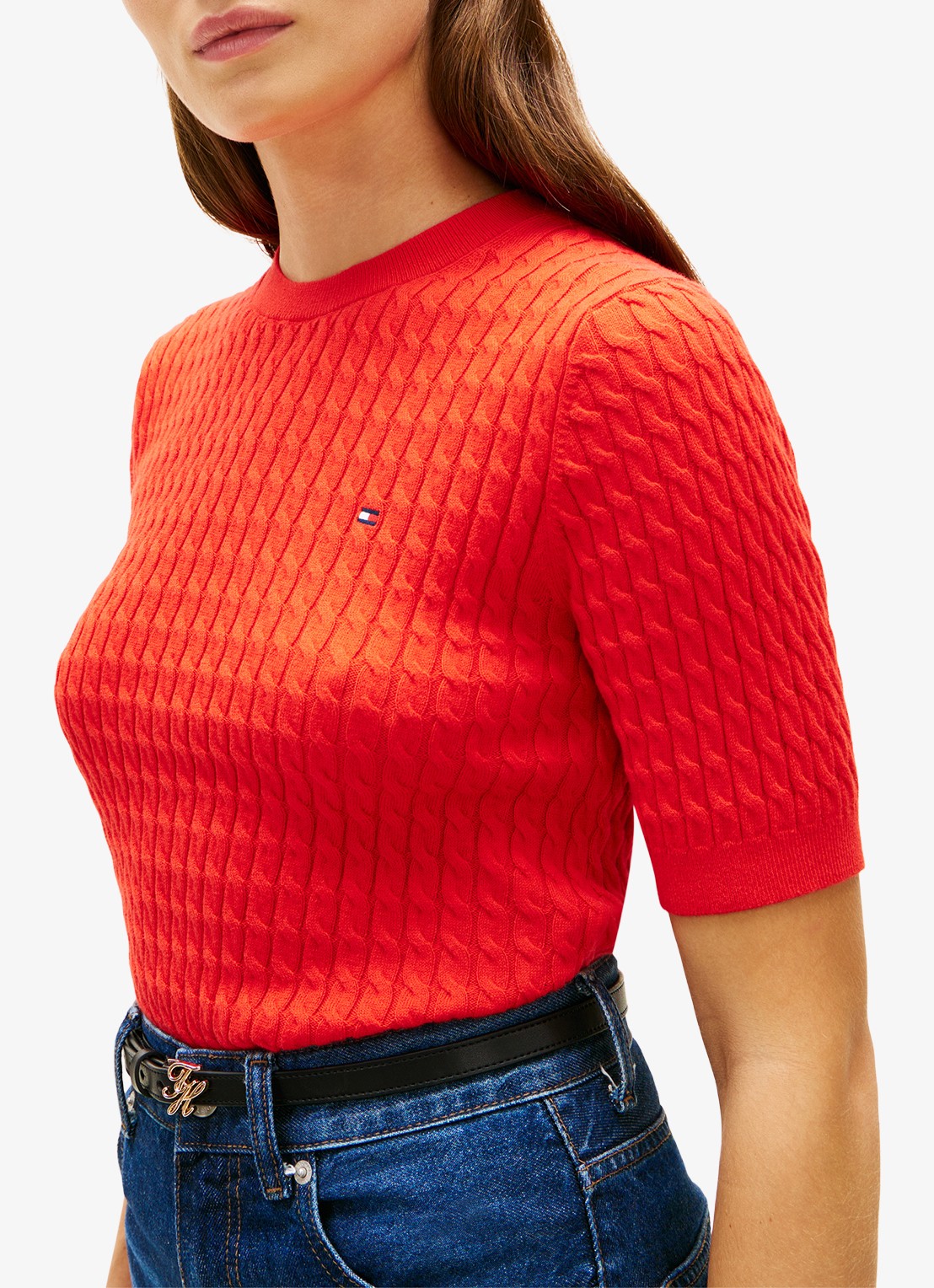 Tommy Hilfiger Kabelgebreide top met logoborduring - detail 3 rood