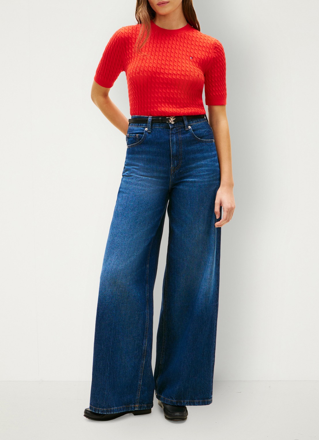 Tommy Hilfiger Kabelgebreide top met logoborduring - voorkant 5 rood