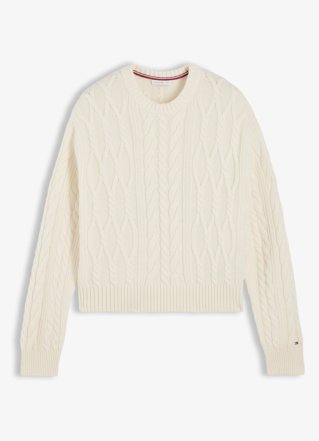 Tommy Hilfiger Kabelgebreide trui in zijdeblend  - voorkant 2 ivoor