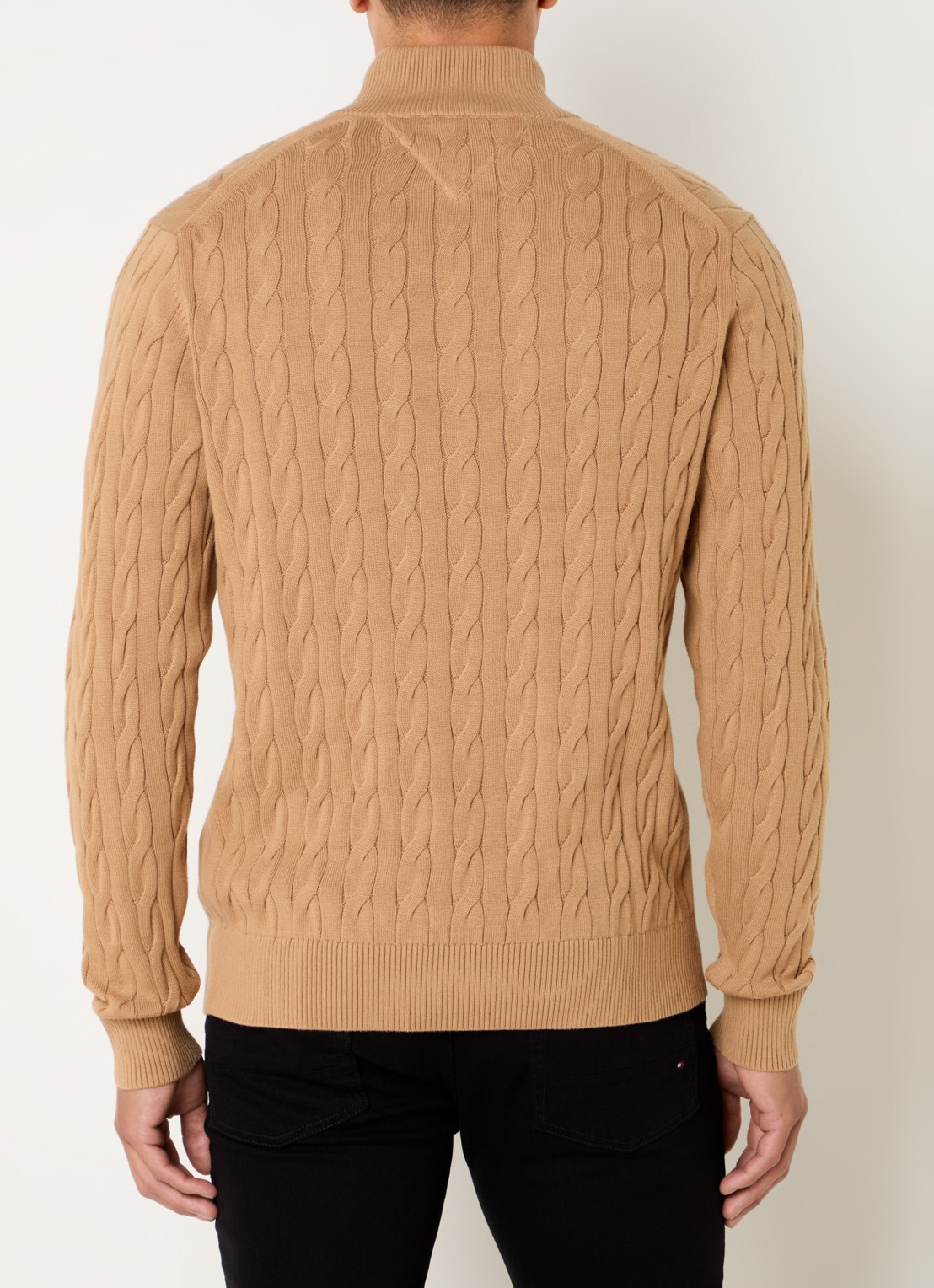 Tommy Hilfiger Kabelgebreide trui met halve rits en logo - achterkant 4 camel