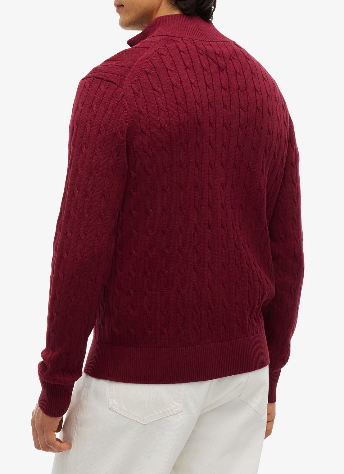 Tommy Hilfiger Kabelgebreide trui met halve rits en logo - achterkant 3 burgundy-vlp