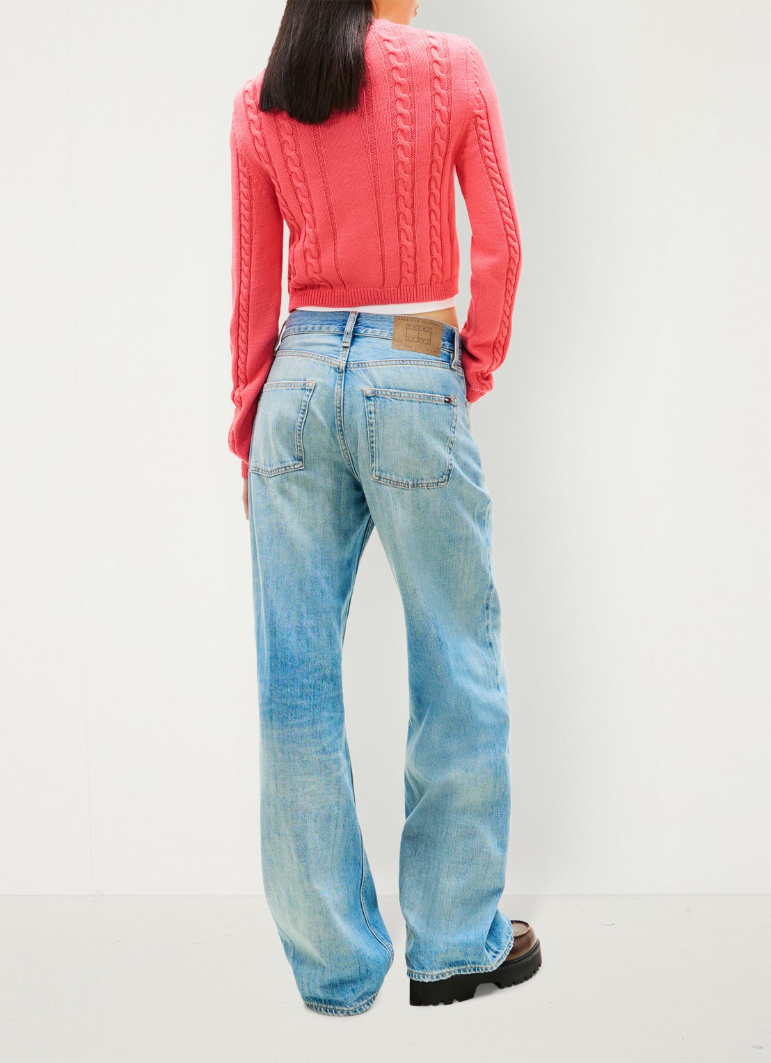 Tommy Hilfiger Kabelgebreide trui met logoborduring - achterkant roze