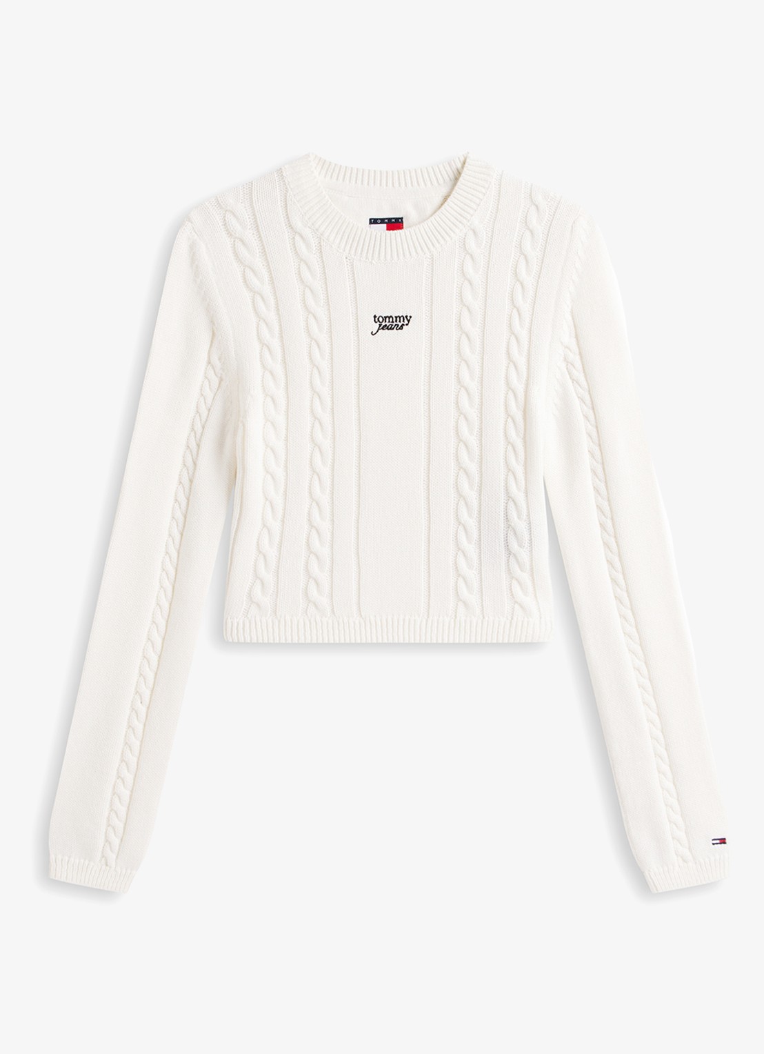 Tommy Hilfiger Kabelgebreide trui met logoborduring - voorkant 3 gebroken wit