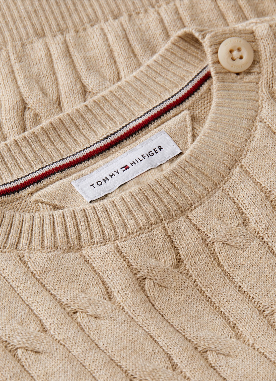 Tommy Hilfiger Kabelgebreide trui met logoborduring - detail 2 beige