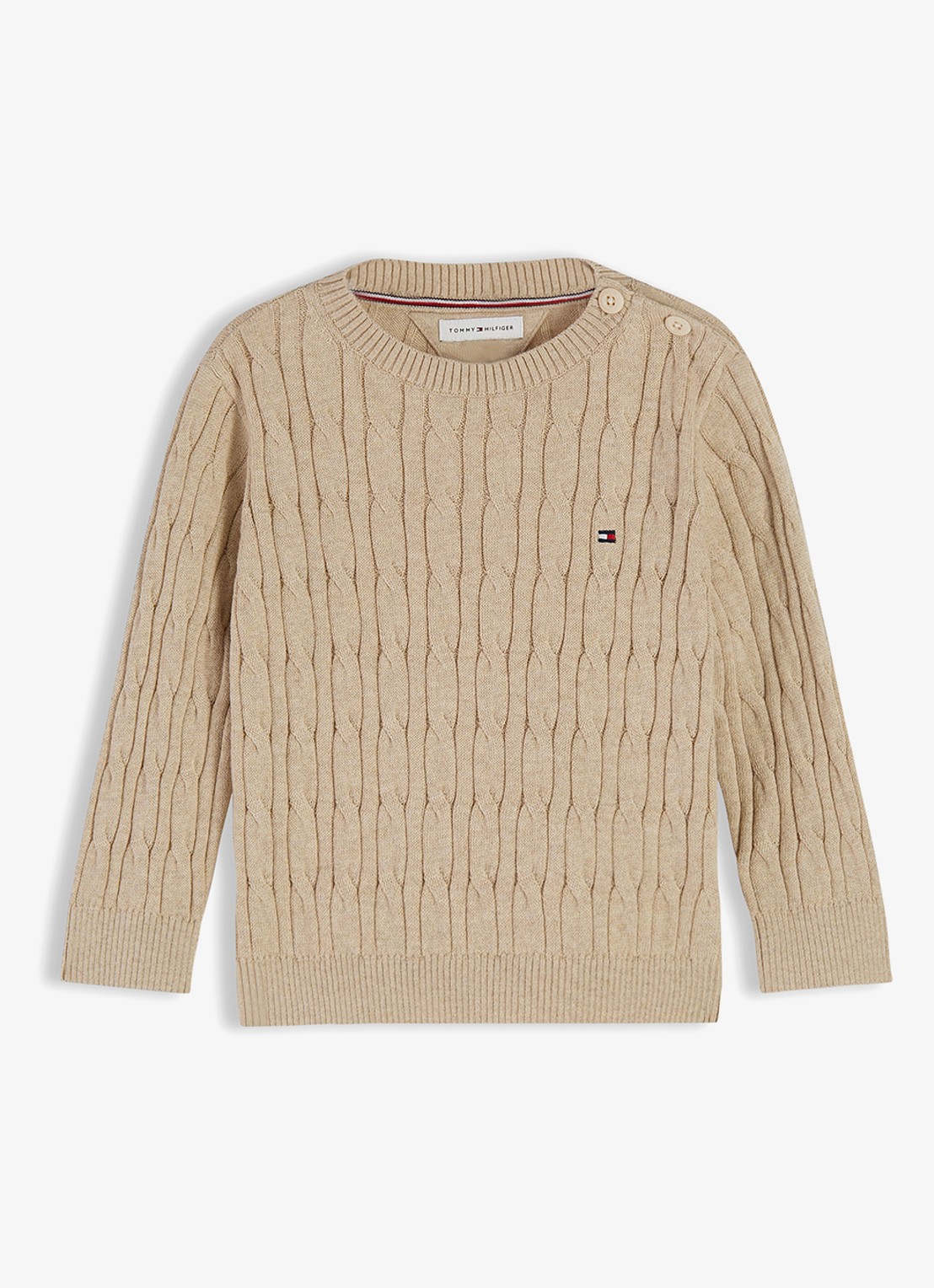 Tommy Hilfiger Kabelgebreide trui met logoborduring - voorkant beige