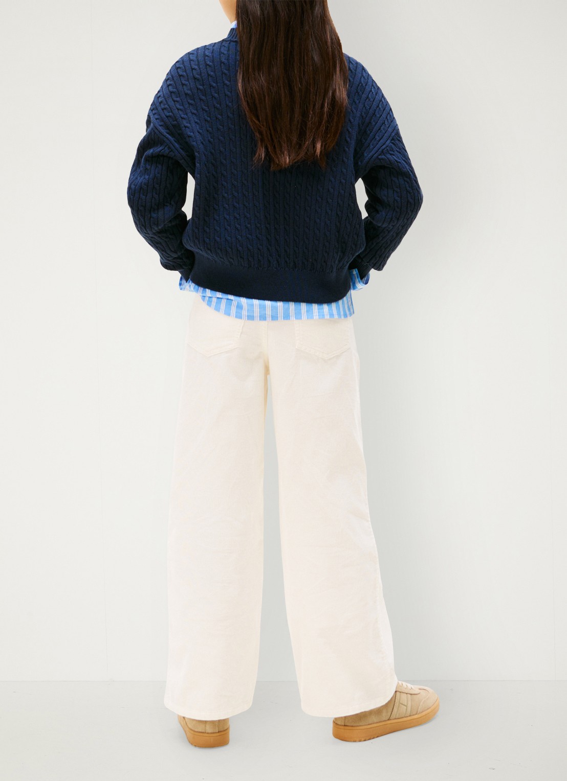 Tommy Hilfiger Kabelgebreide trui met logoborduring - achterkant donkerblauw