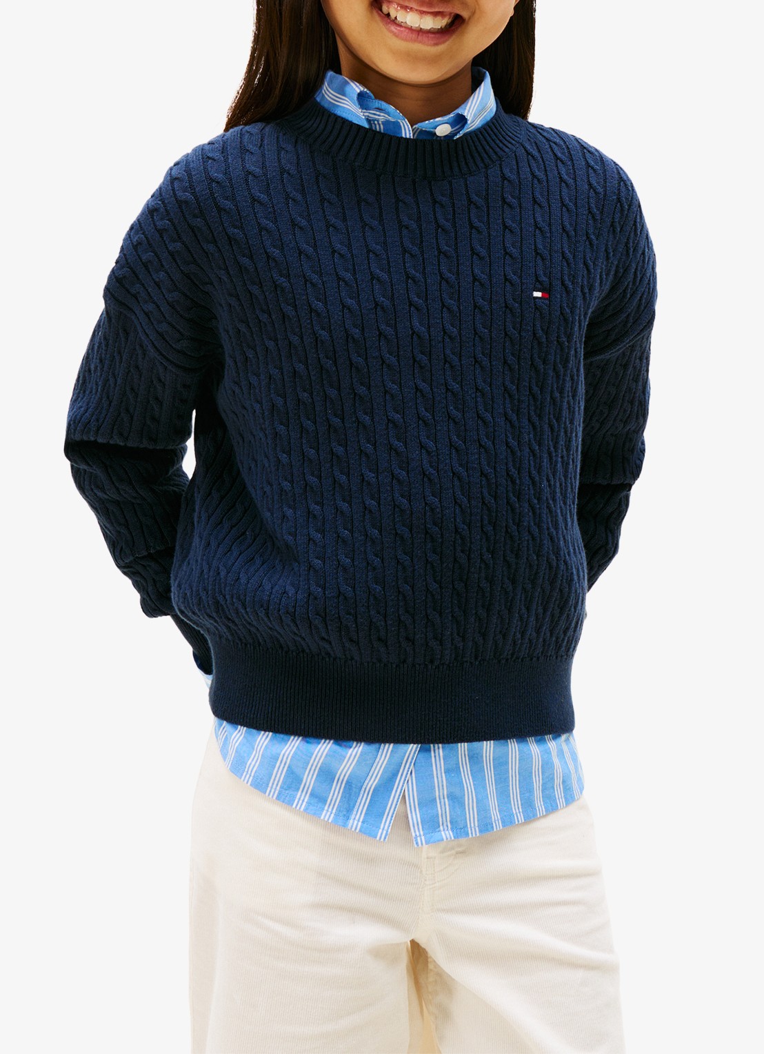 Tommy Hilfiger Kabelgebreide trui met logoborduring - detail 4 donkerblauw