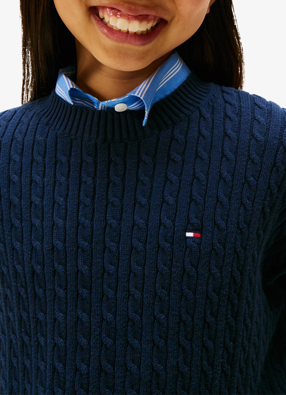 Tommy Hilfiger Kabelgebreide trui met logoborduring - detail 5 donkerblauw