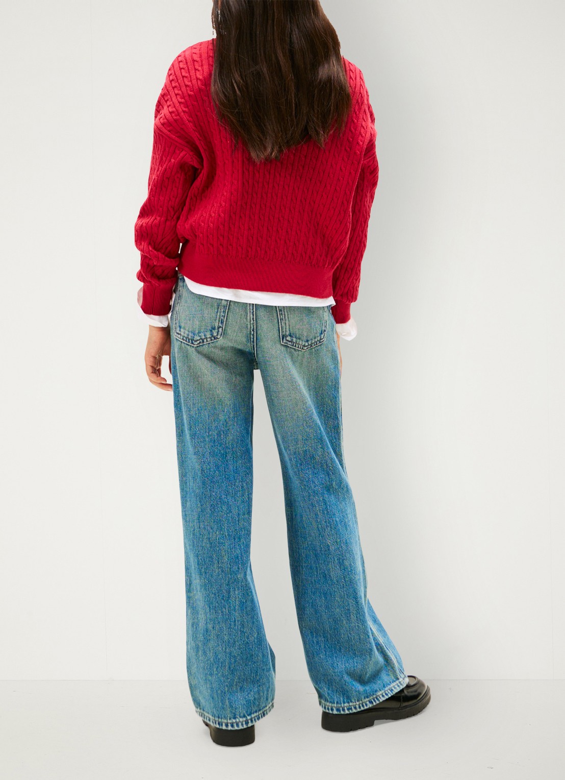 Tommy Hilfiger Kabelgebreide trui met logoborduring - achterkant 3 rood