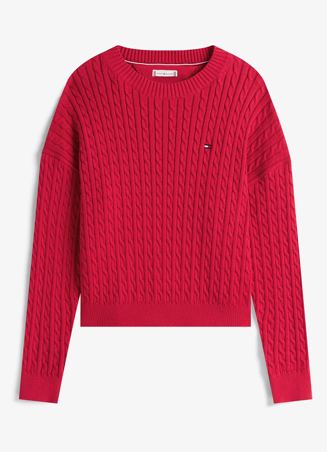 Tommy Hilfiger Kabelgebreide trui met logoborduring - voorkant 4 rood