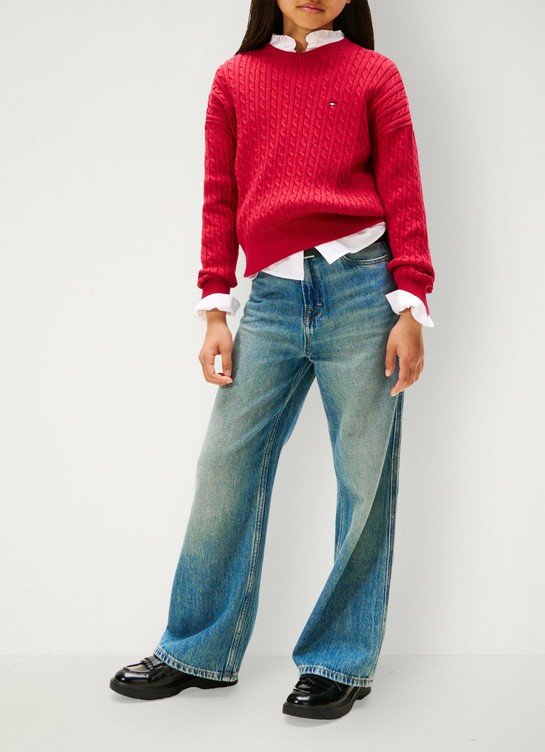 Tommy Hilfiger Kabelgebreide trui met logoborduring - voorkant 5 rood