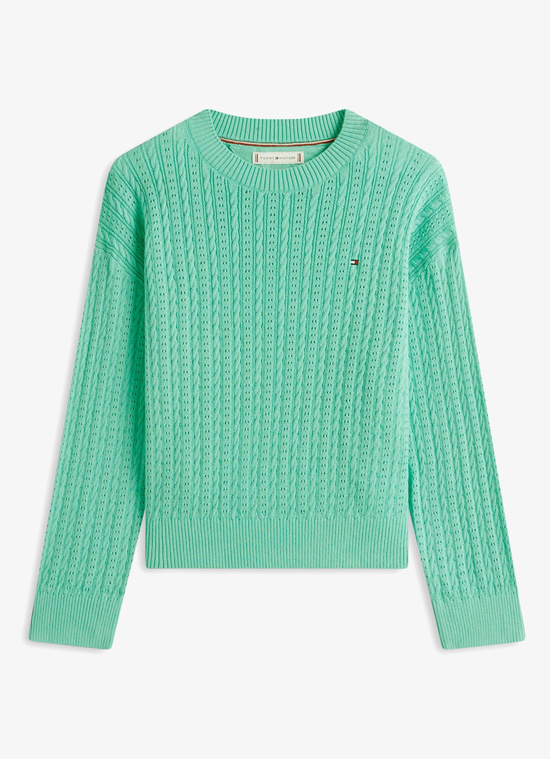 Tommy Hilfiger Kabelgebreide trui met logoborduring - voorkant 3 groen