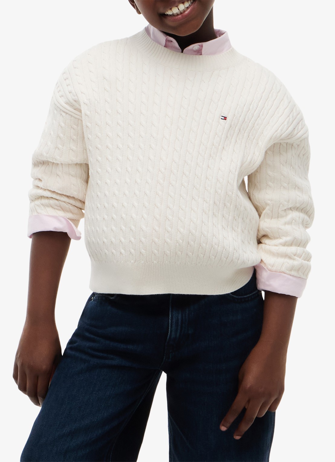 Tommy Hilfiger Kabelgebreide trui met logoborduring - detail ivory petal-z00
