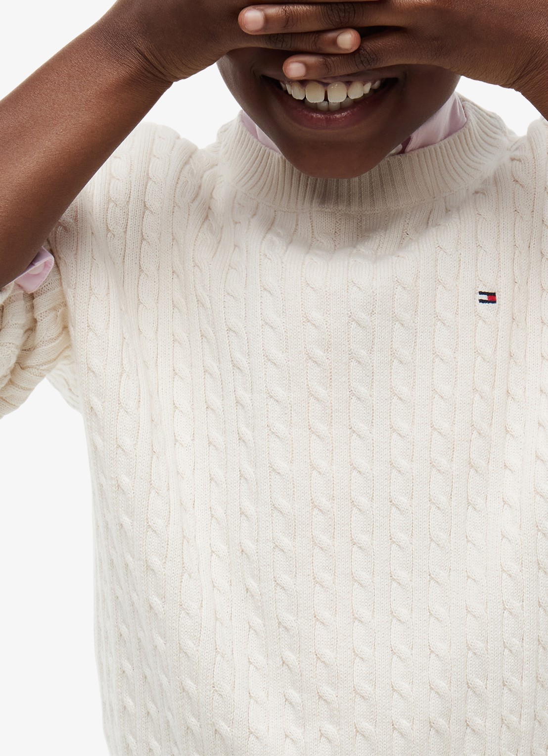 Tommy Hilfiger Kabelgebreide trui met logoborduring - detail 2 ivory petal-z00