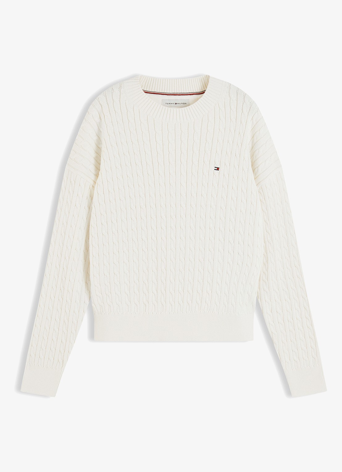 Tommy Hilfiger Kabelgebreide trui met logoborduring - voorkant 4 ivory petal-z00