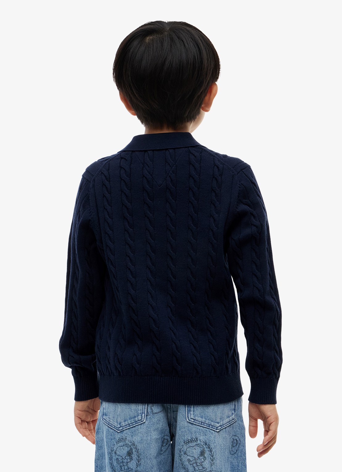 Tommy Hilfiger Kabelgebreide trui met polokraag - achterkant 5 donkerblauw