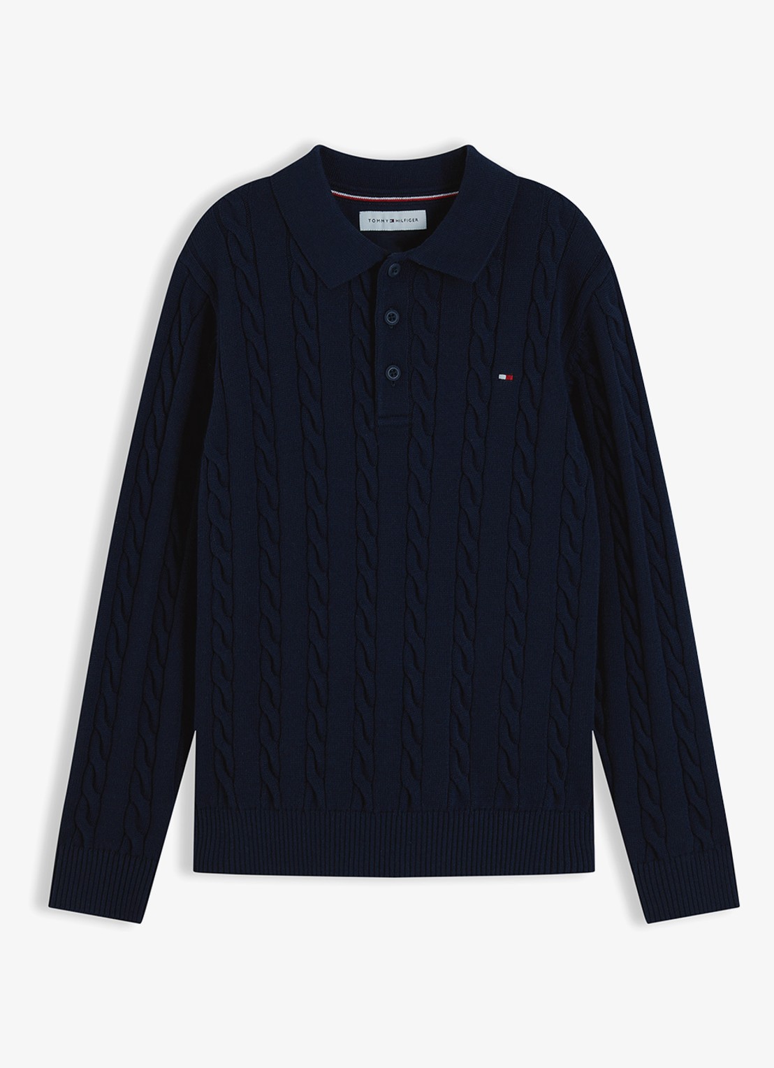 Tommy Hilfiger Kabelgebreide trui met polokraag - voorkant 7 donkerblauw