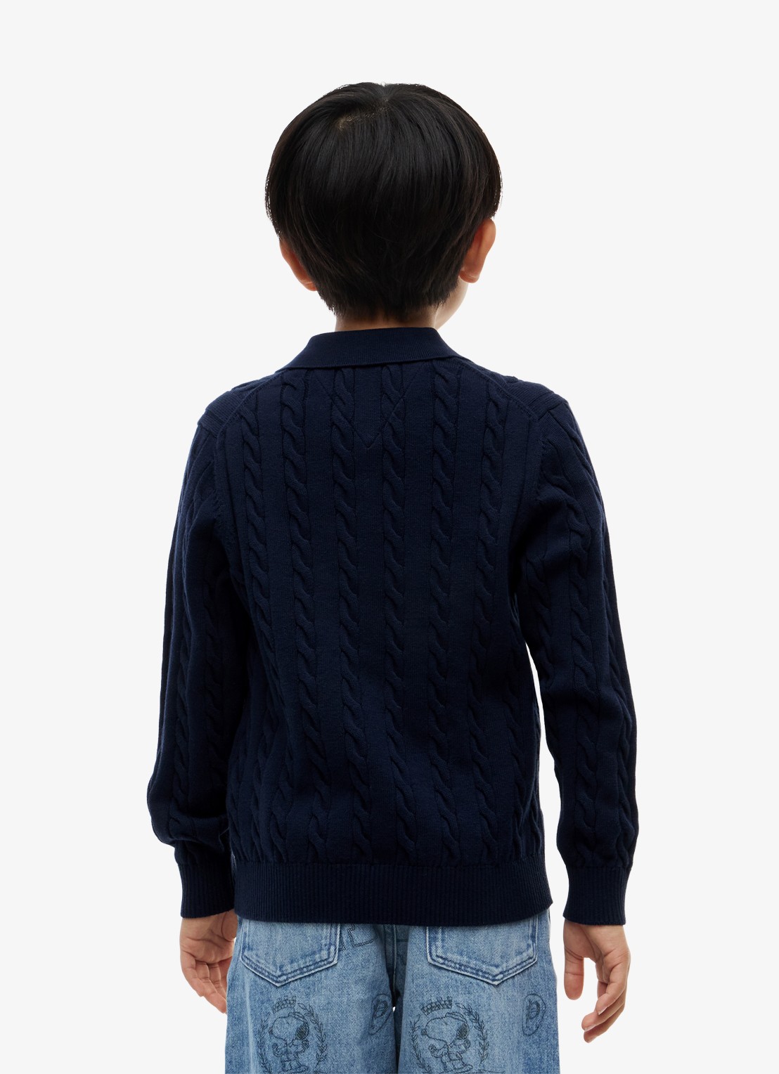 Tommy Hilfiger Kabelgebreide trui met polokraag - achterkant 6 donkerblauw