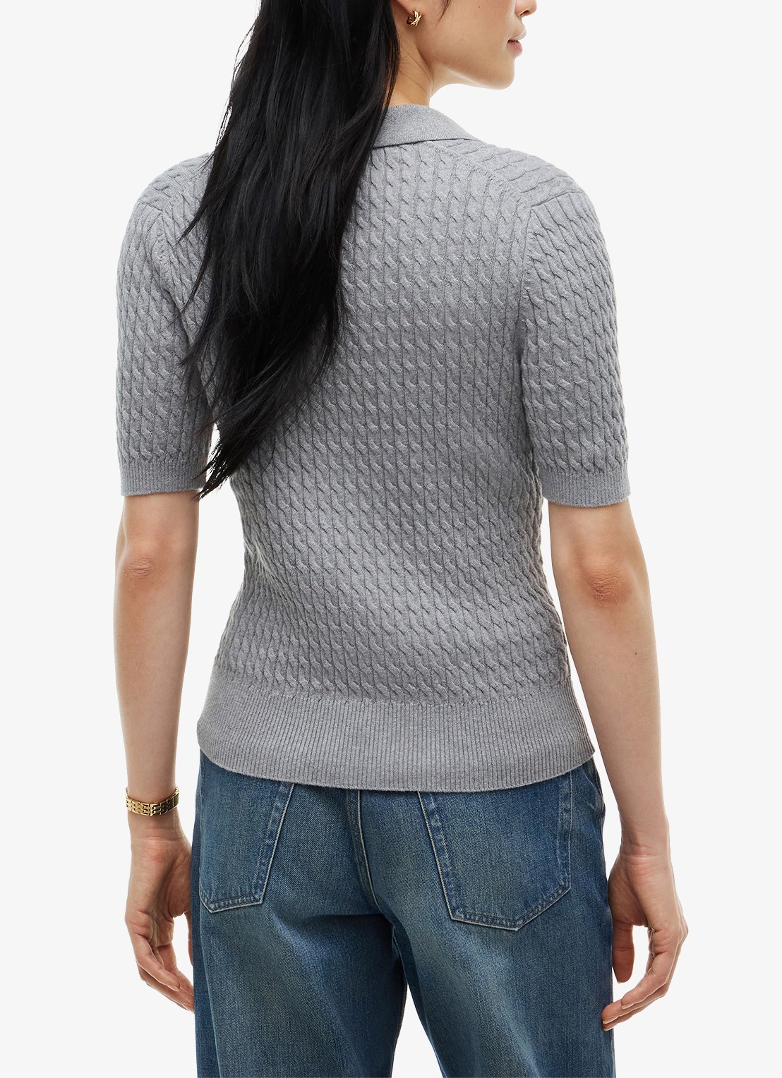 Tommy Hilfiger Kabelgebreide trui met v-hals  - achterkant 5 grijs