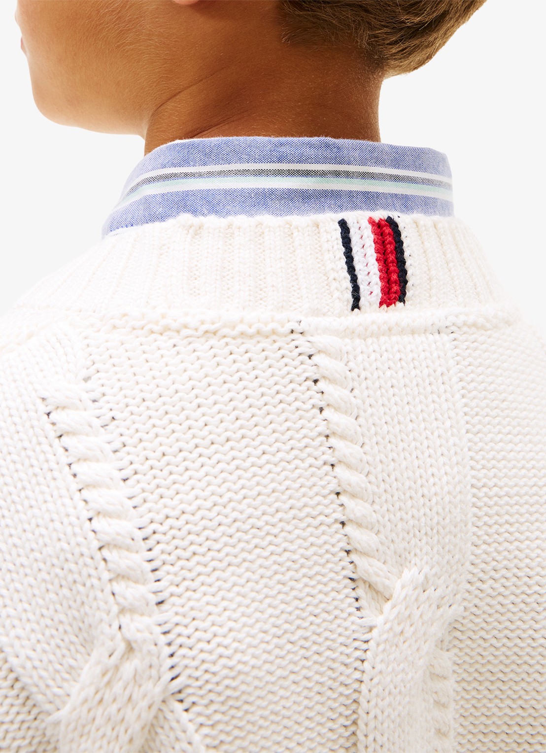 Tommy Hilfiger Kabelgebreide trui van katoen - detail 3 gebroken wit